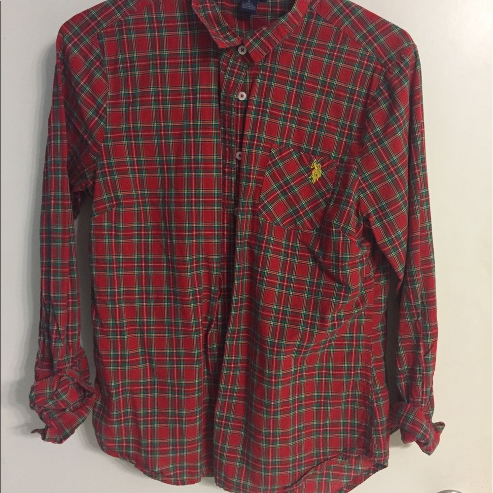 Plaid button-down polo