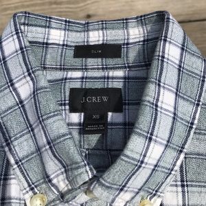 JCrew slim fit light green/ blue plaid button down