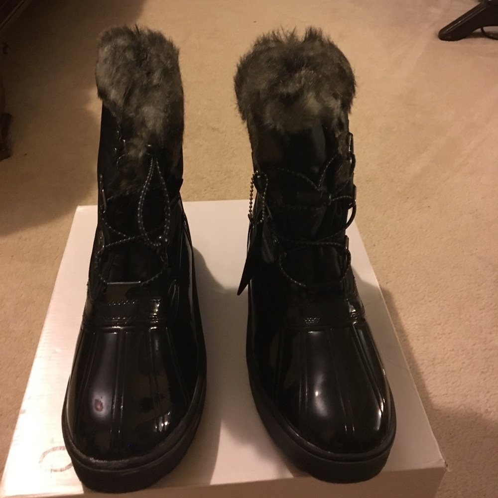 Women's Blk patent leather Winter snow boots