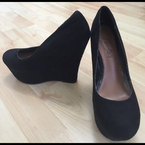 Candies suede black wedges!
