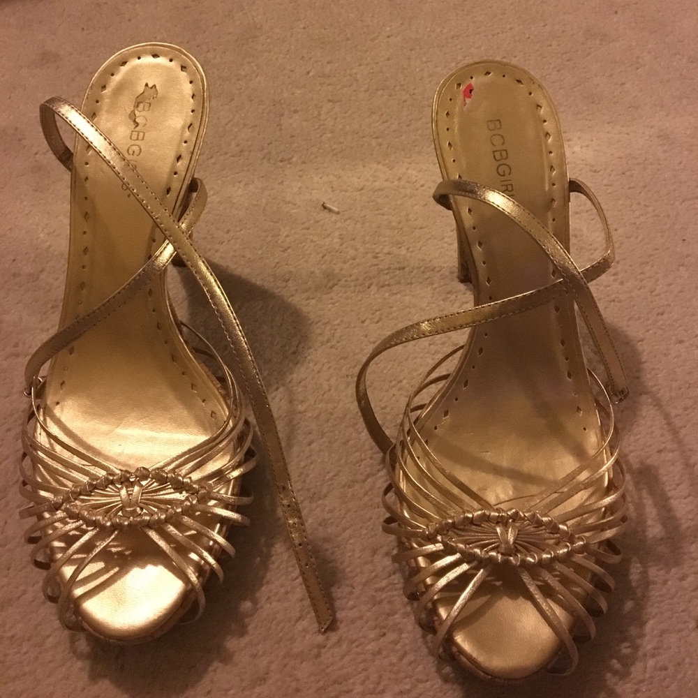Gold cork heeled sandals
