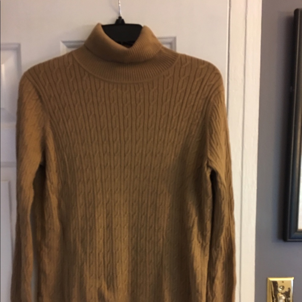 Talbots Camel Cotton Cable Turtleneck Size X