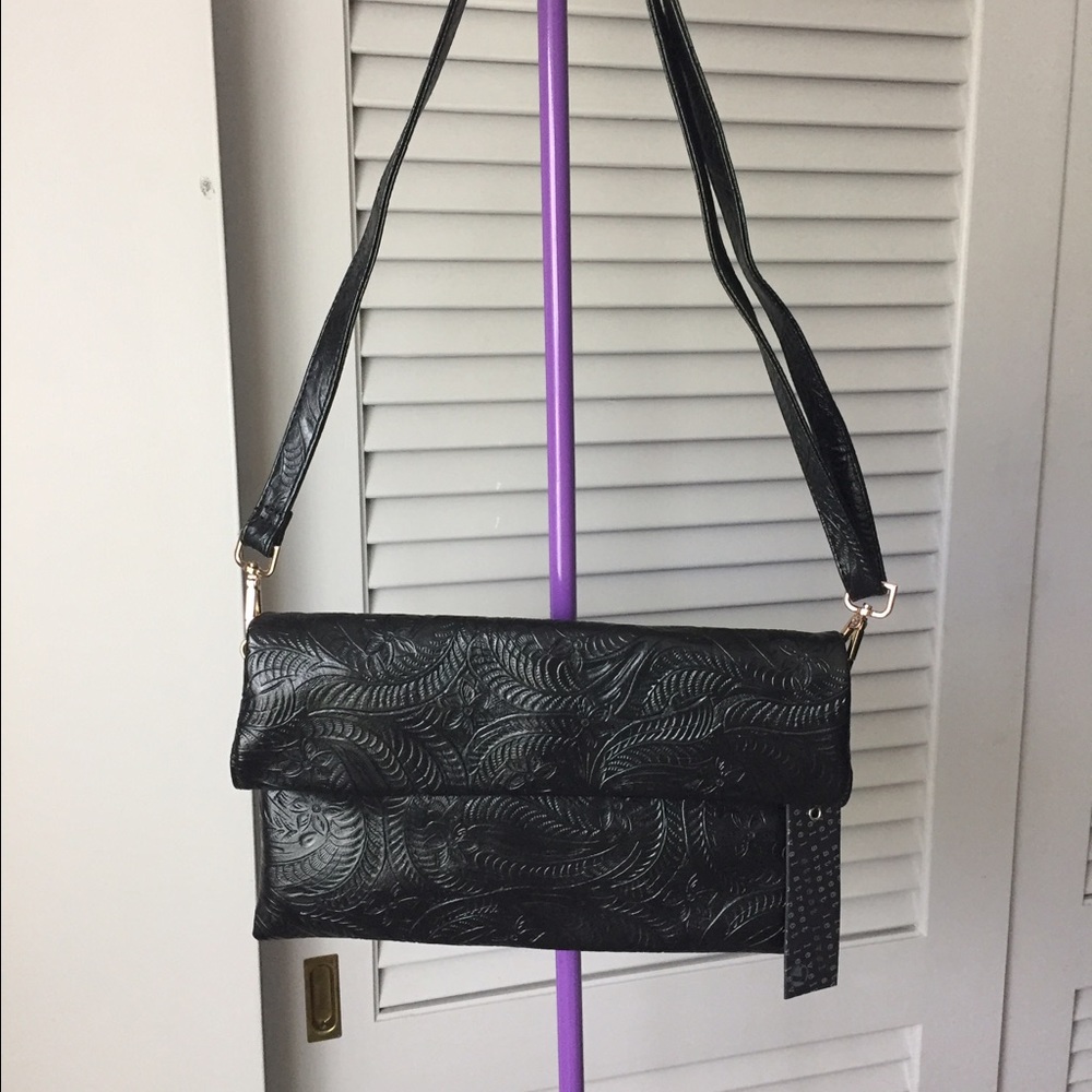 Black Crossbody Purse/Clutch with Flower Detailing