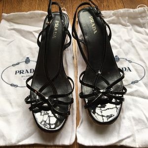 Prada Open Toe Cork Wedges