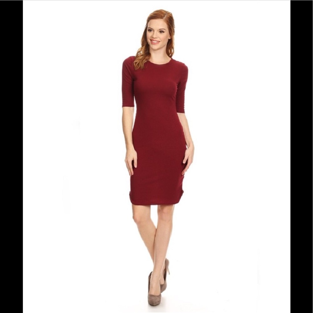 Cranberry Ribbed Midi Dress