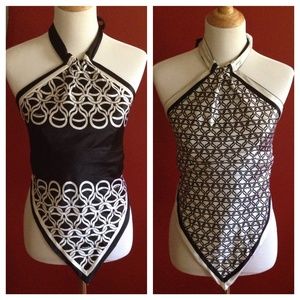 Bebe Reversible Handkerchief Halter Top w Back Tie