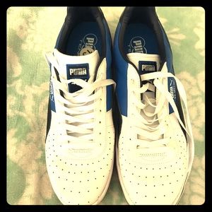Sharp White and Blue Puma Sneakers