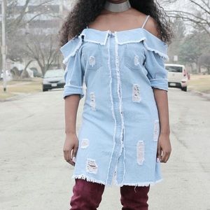 Distressed denim dress
