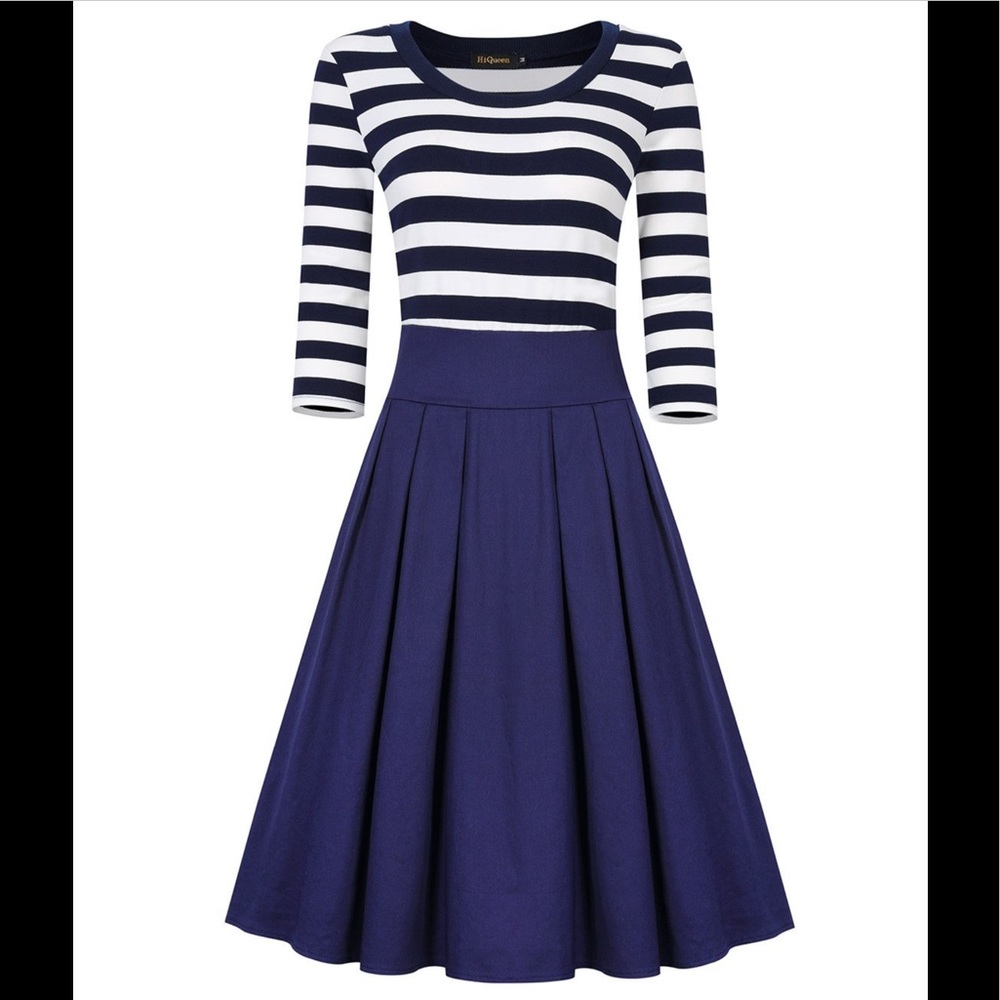 Blue/White Striped High Waist Top Dress