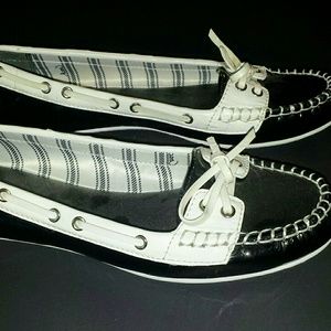 Coach Percy Black White Patent Leather Flats