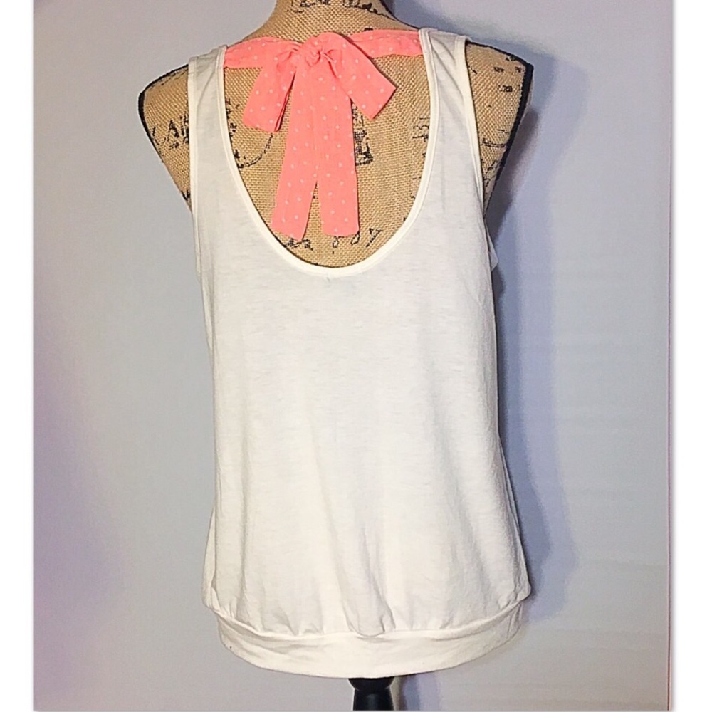 Cute White Tank with Bow upper back Size XL