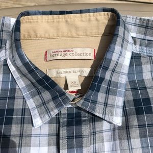 $5 SALE Banana slim plaid shirt w/ elbow patches