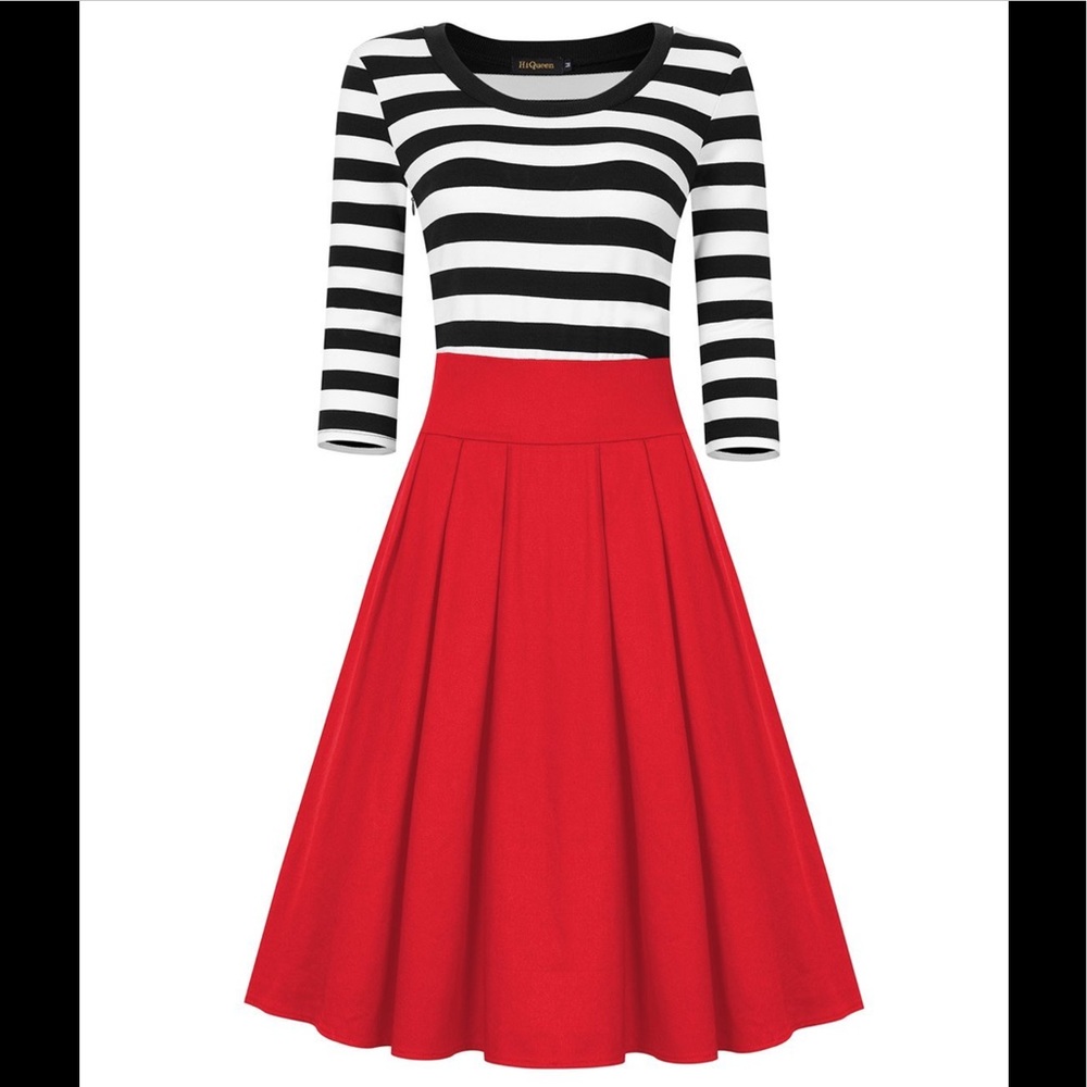 Black/ White stripe Red High Waist Bottom Dress