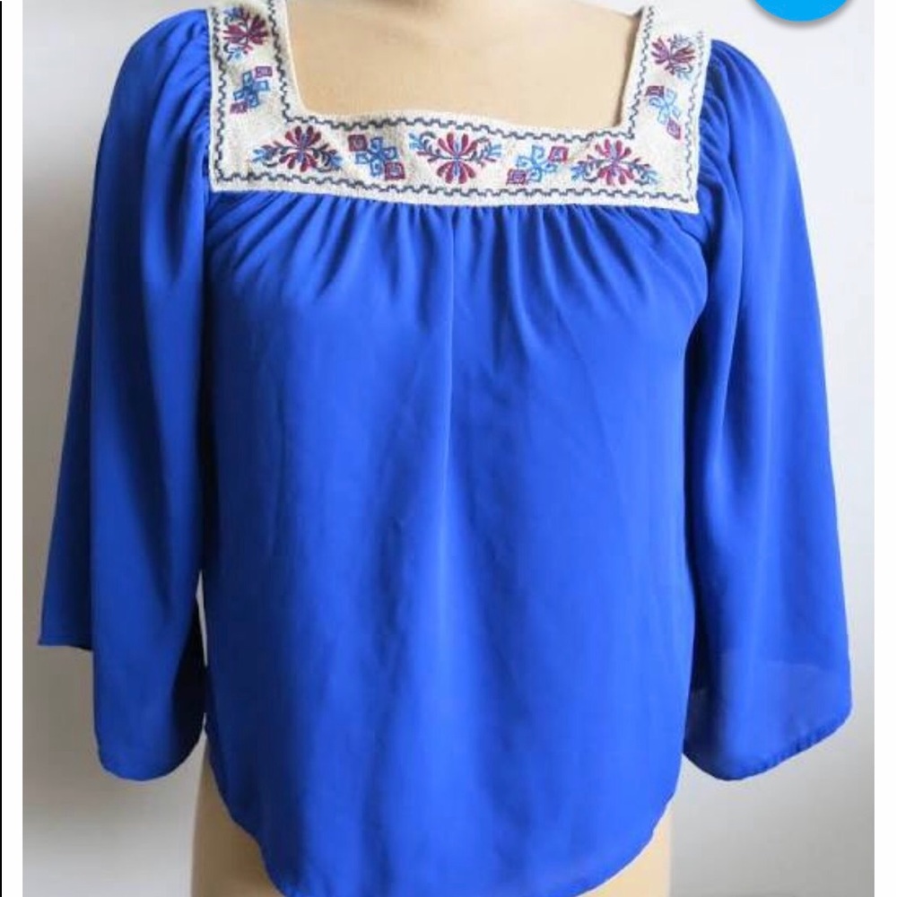 Hippy Blue Peasant Top