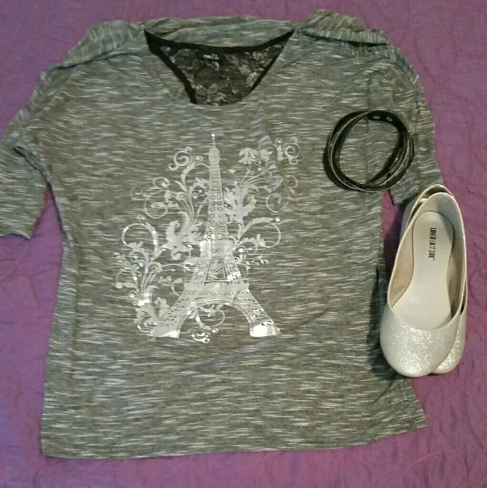 Black and Silver XL Shirt with Silver Eifel Tower.