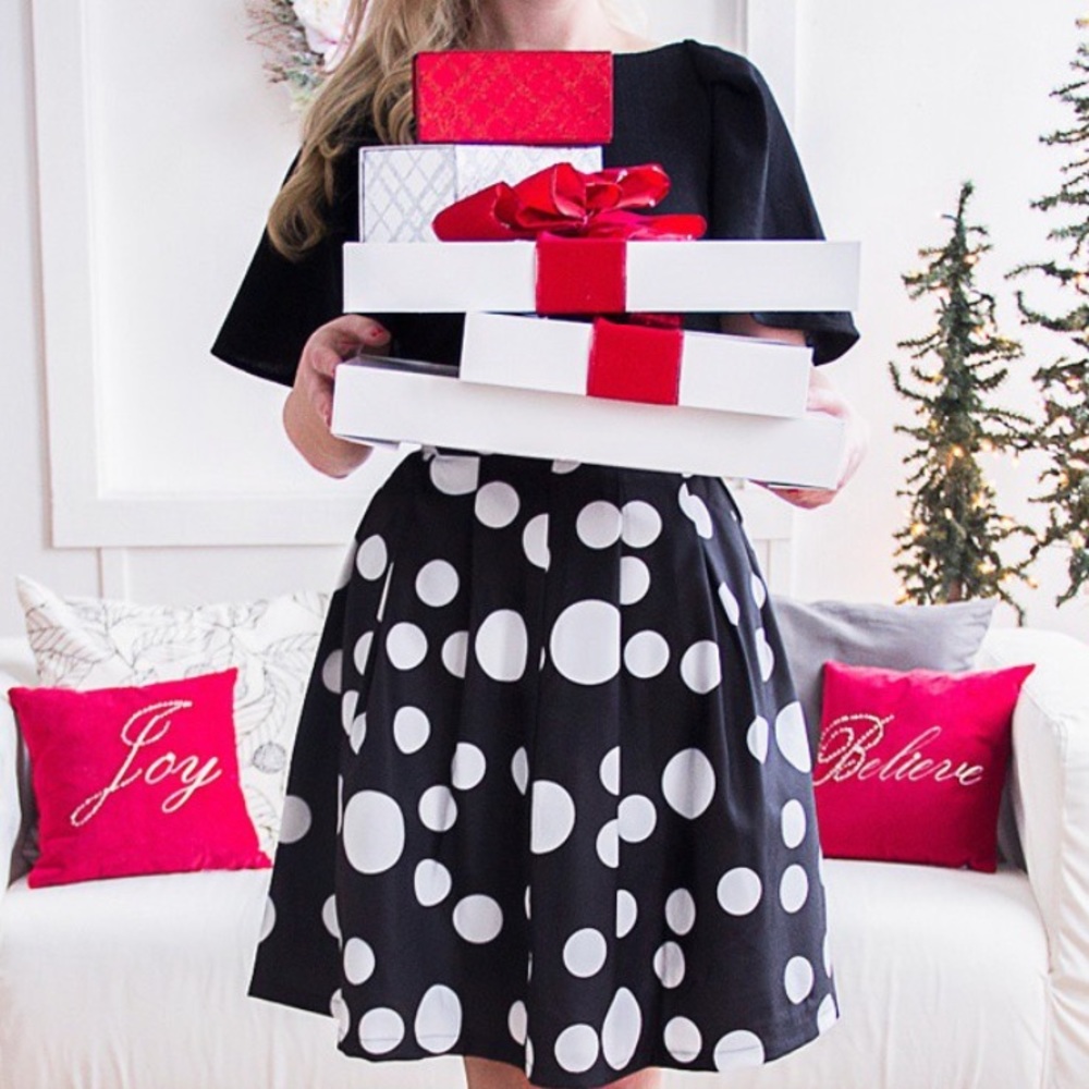 Black skirt with white polka dots