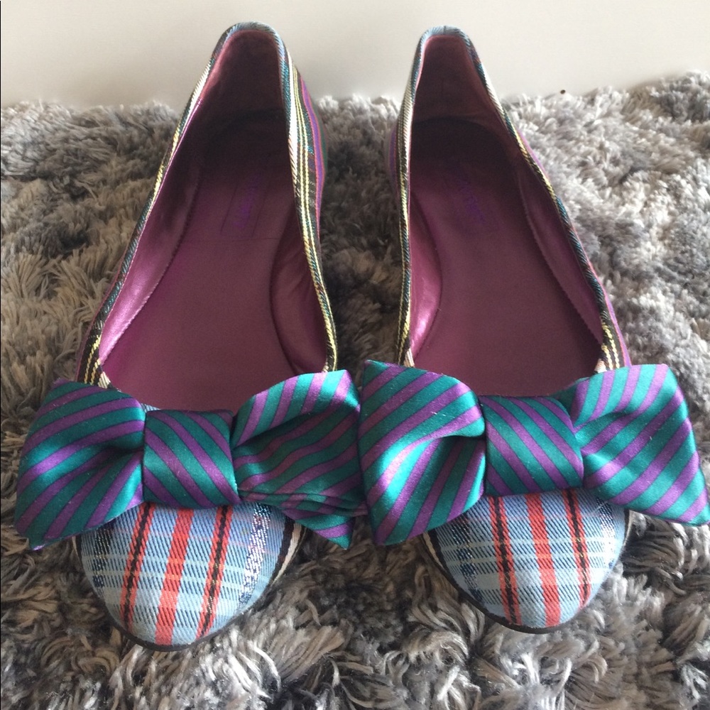 Coach Poppy plaid flats with bow detail