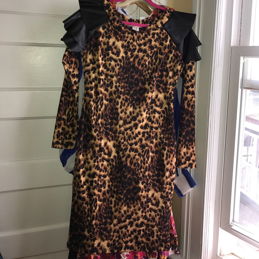 Leopard and leather look dress
