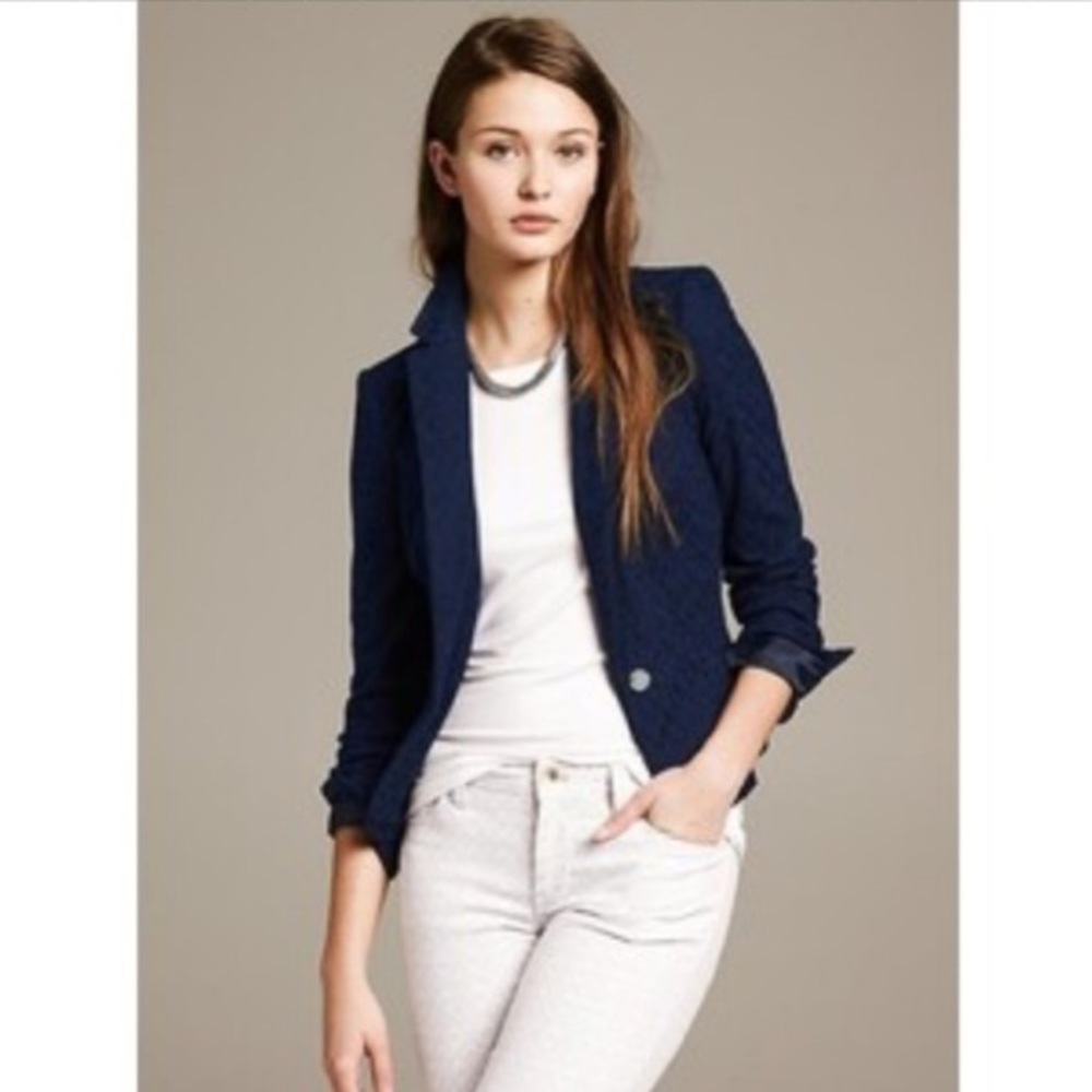 Banana Republic Navy Eyelet Blazer