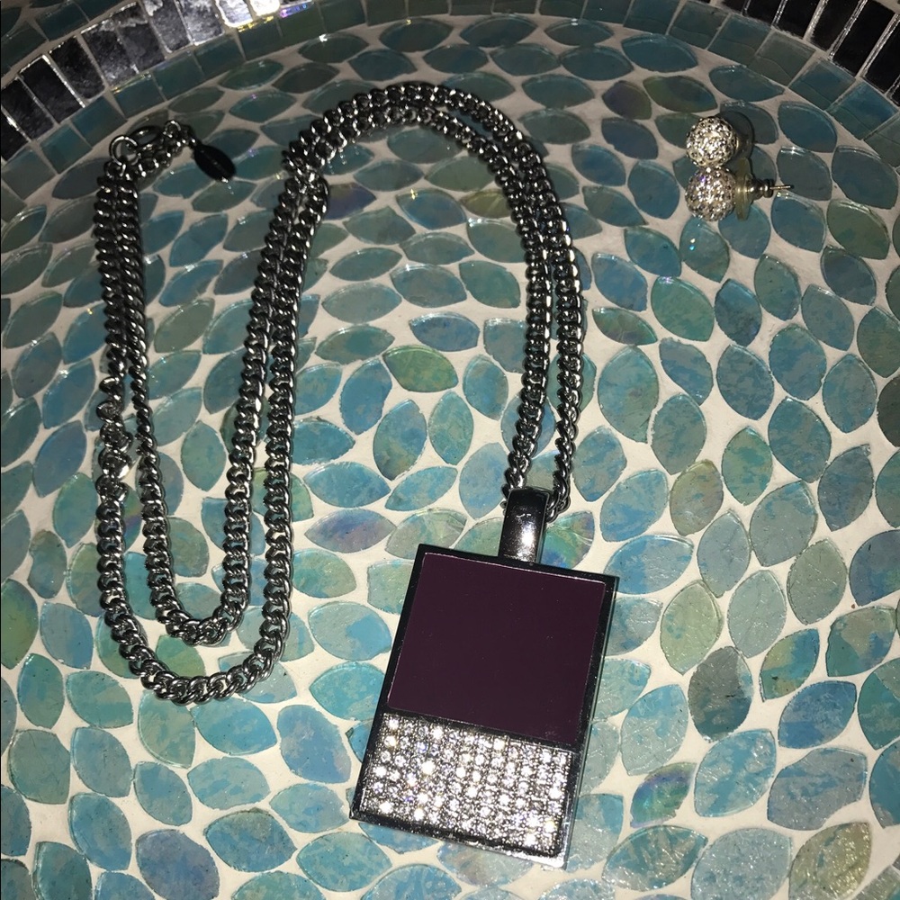 Ann Taylor Chunky Pendent Necklace Royal Purple - Picture 2 of 5