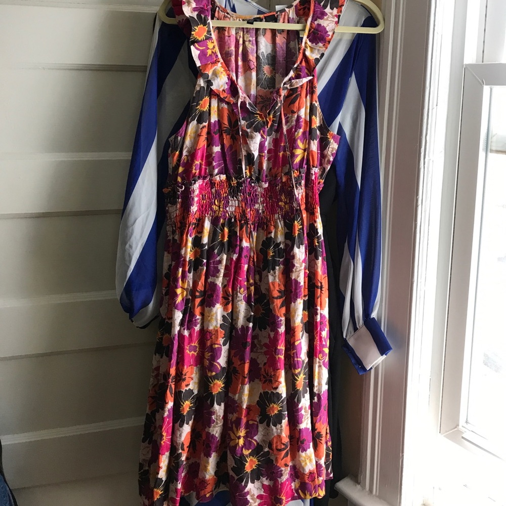 Multi color flower linen dress