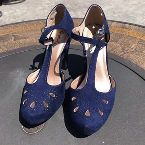Navy Blue T Strap Heels