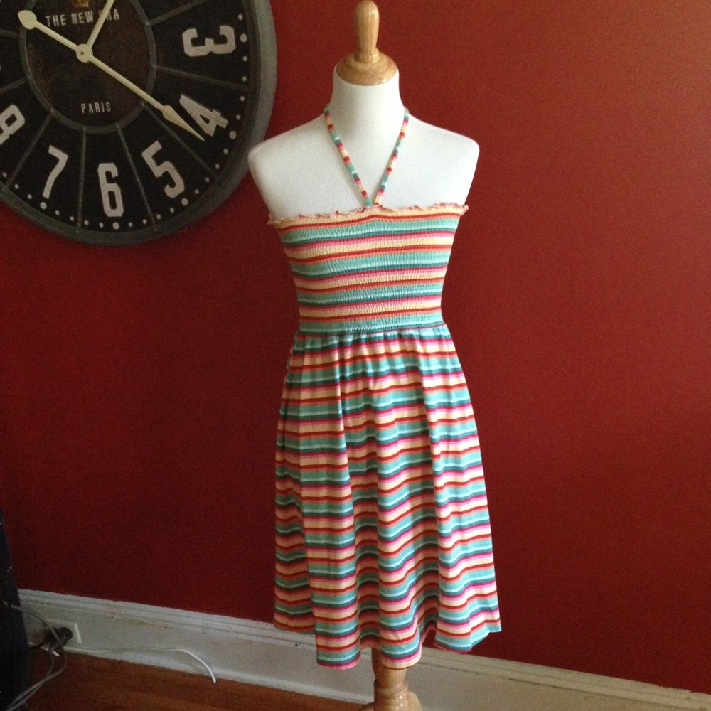 H&M Rainbow Striped Halter Tie Dress