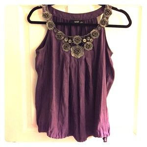 Beaded purple sleeveless blouse