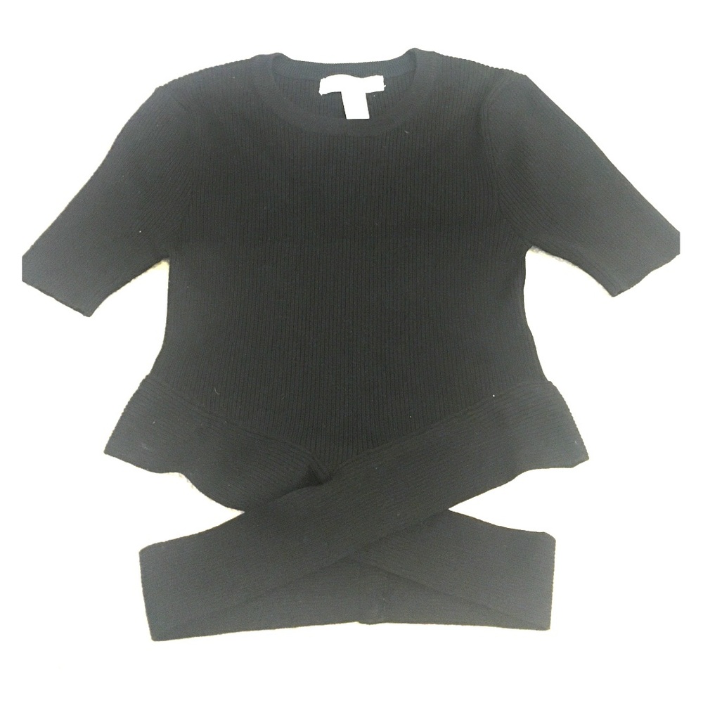 F21 Black Crisscross Knit Crew Neck Top