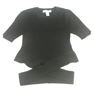 F21 Black Crisscross Knit Crew Neck Top