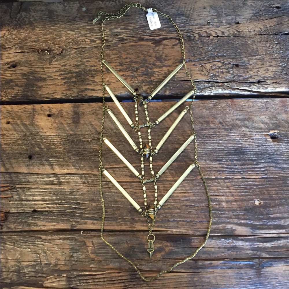 🆕 Free People Tiger's Eye ladder gold necklace - Picture 2 of 3