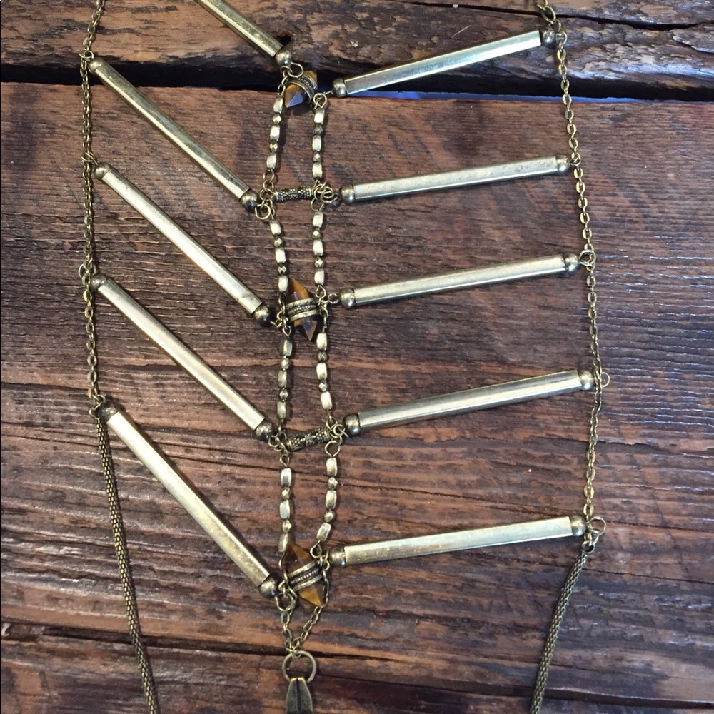 🆕 Free People Tiger's Eye ladder gold necklace - Picture 3 of 3