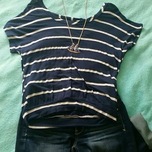 Navy and White Striped Top