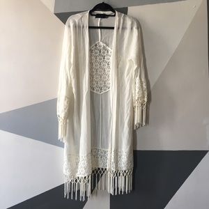 Minkpink Kimono Cardigan- Lace Fringe in White