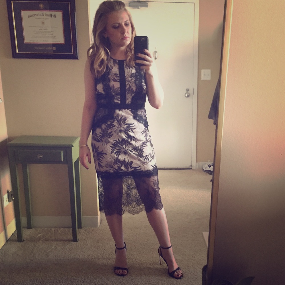 Bcbgmaxazria Black and Blush lace dress