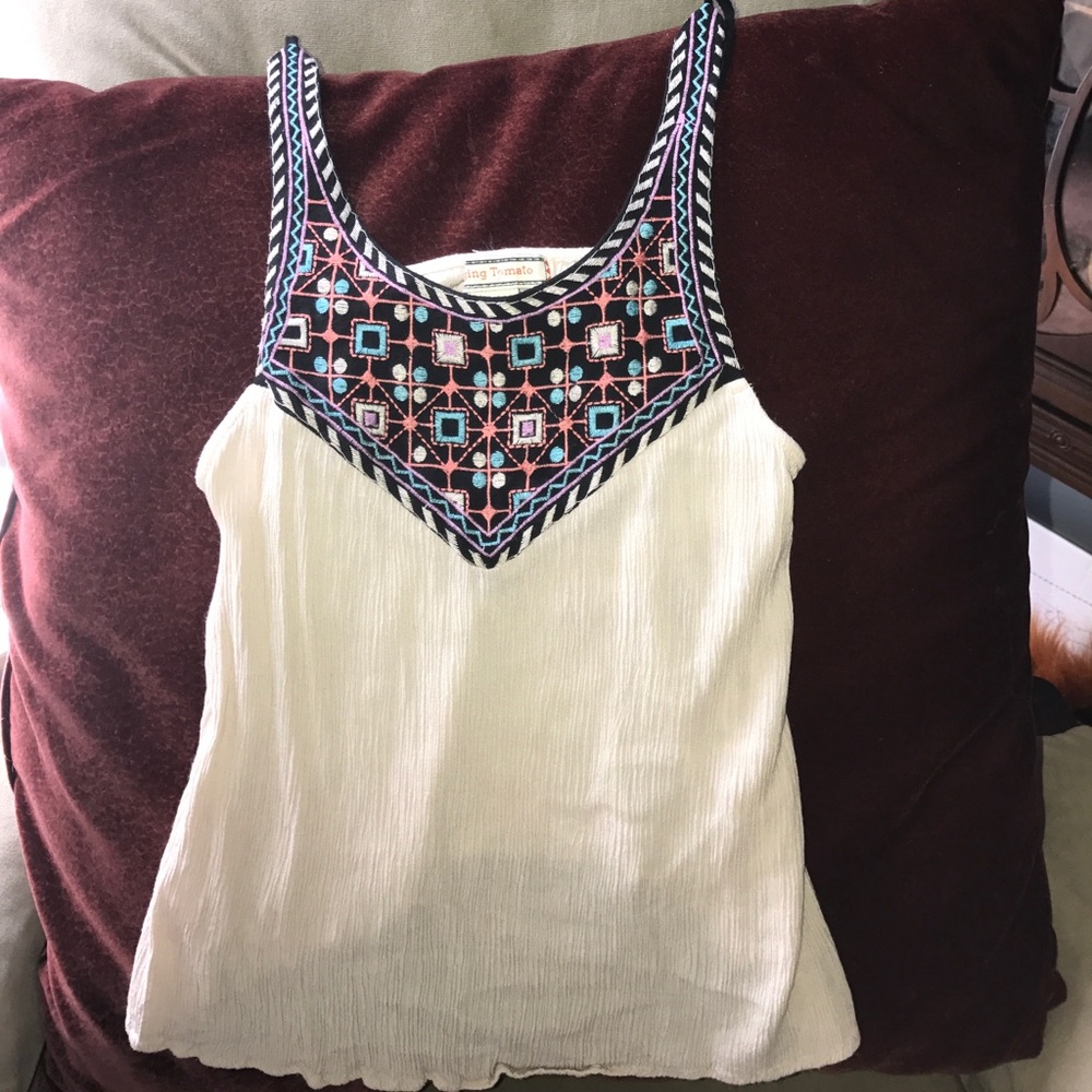 Cream Tank with Perfect Embroidery