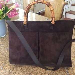 Gucci brown suede handbag with strap and