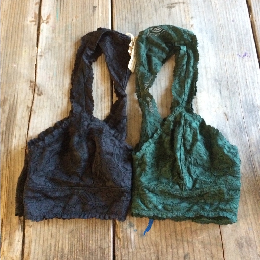 2 Free People Racerback lace bras! (Black & green)