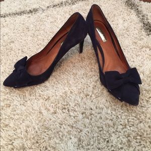 Blue suede bow heels 