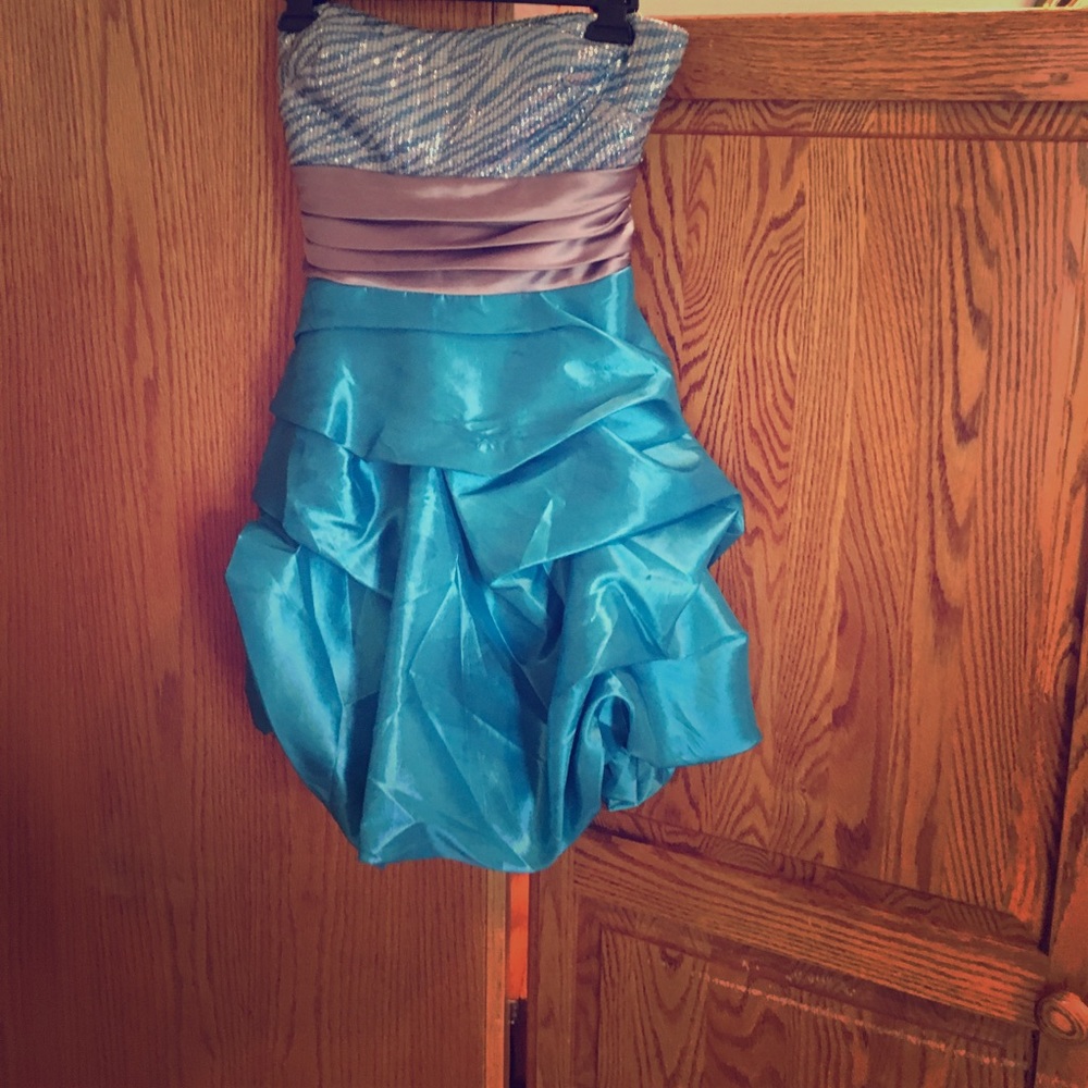 Junior girls blue gray and sequin strapless dress