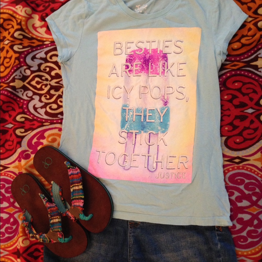 Justice tee, justice shorts and OP flip flops