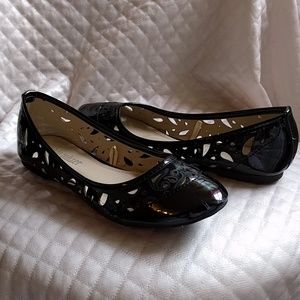 OLIVIA MILLER PERFORATED BLACK BALLET FLATS