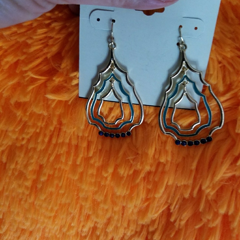 Fashion earing gold tone/navy and aqua green