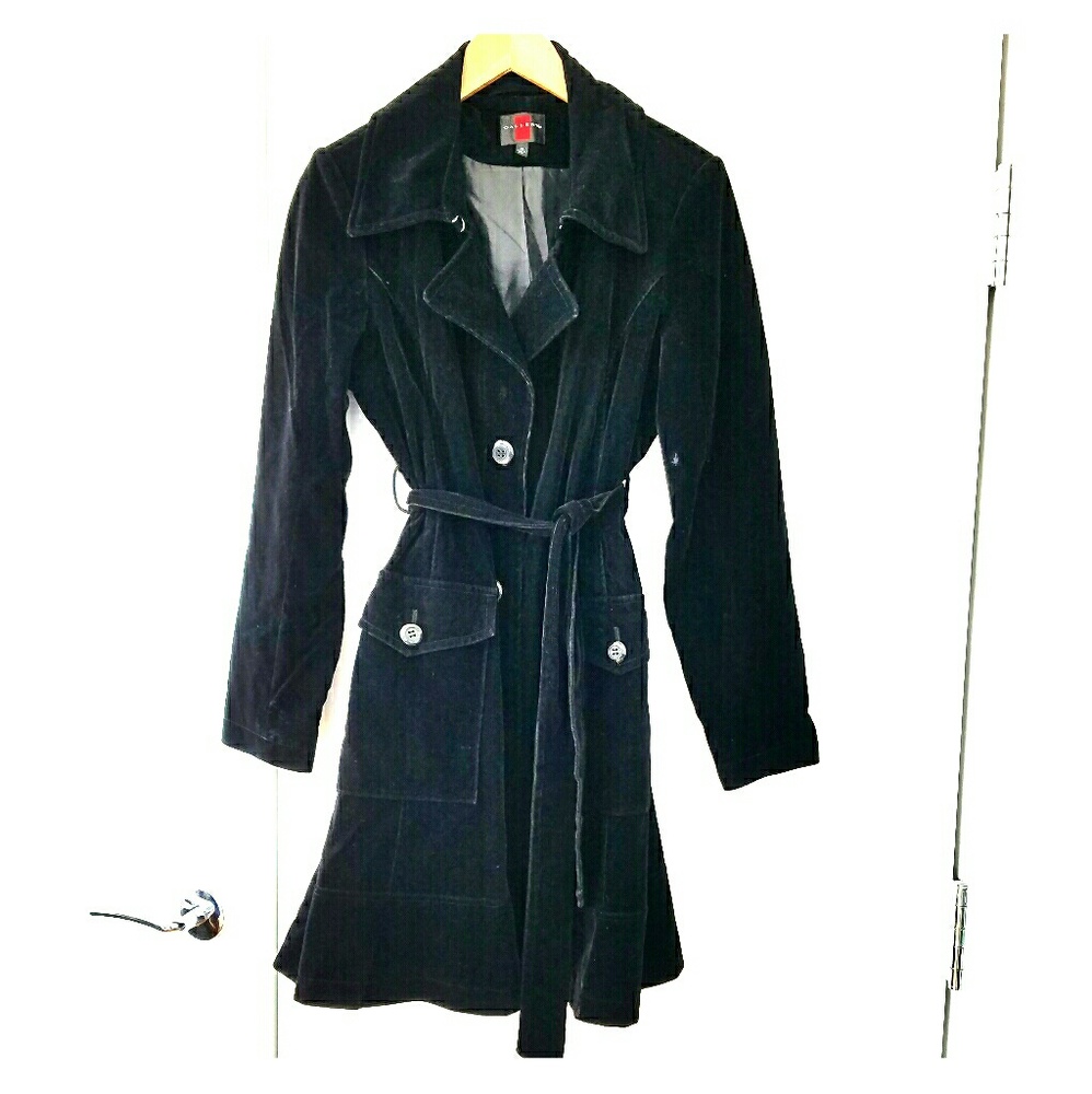 Velvet black trench coat- medium