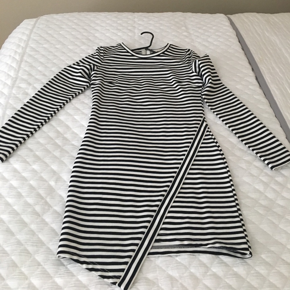 Boutique - Black and White Striped Bodycon Dress