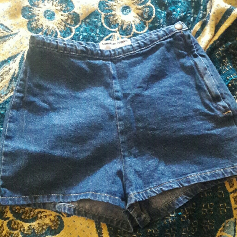 American Apparel Dark Wash Denim Tap Shorts S
