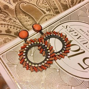 Orange crystal drop statement earrings