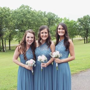 Steel blue davids bridal bridesmaids dress.