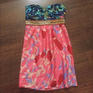 Tibi size 6 strapless  colorful dress with beads