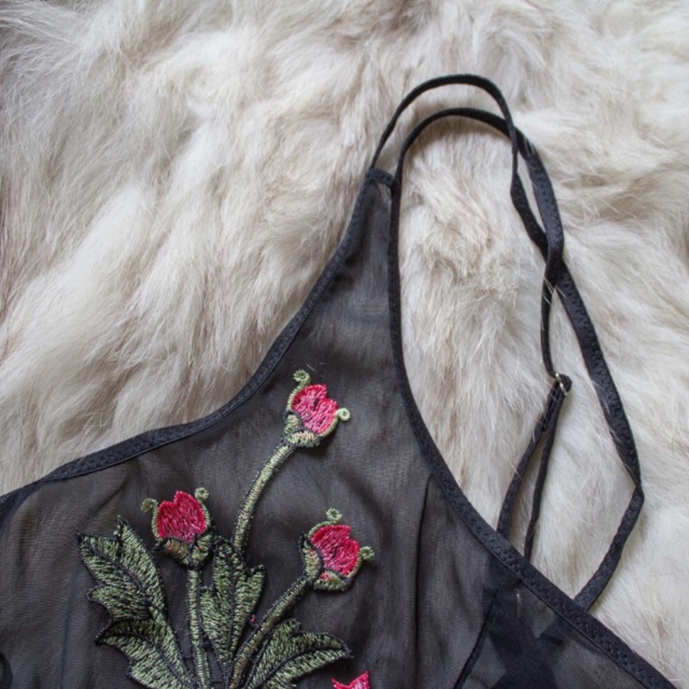 Black and Rose Sheer Bodysuit - Picture 5 of 8